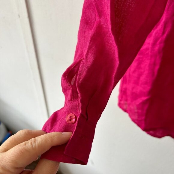 Dana B by Karen Linen Blouse Womens Size 12 Pink Collared Button Front Top FLAW - Picture 3 of 5